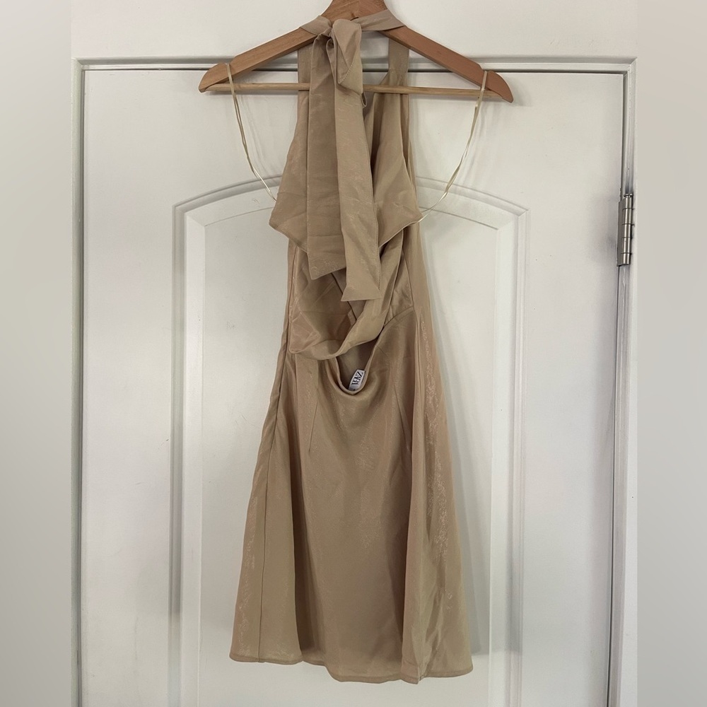 Zara Metallic Cream/Beige Halter Dress - S - Picture 4 of 6